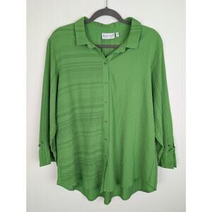 Habitat Top Blouse Button Lace Up Boho Lagenlook Asymmetrical Kelly Green Size L